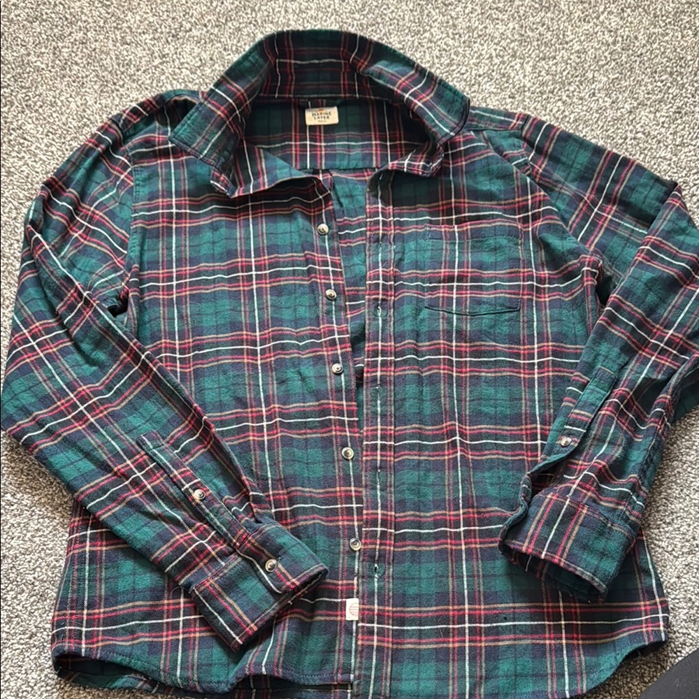 Marine Layer Green and Red Casual Button Down Shirt